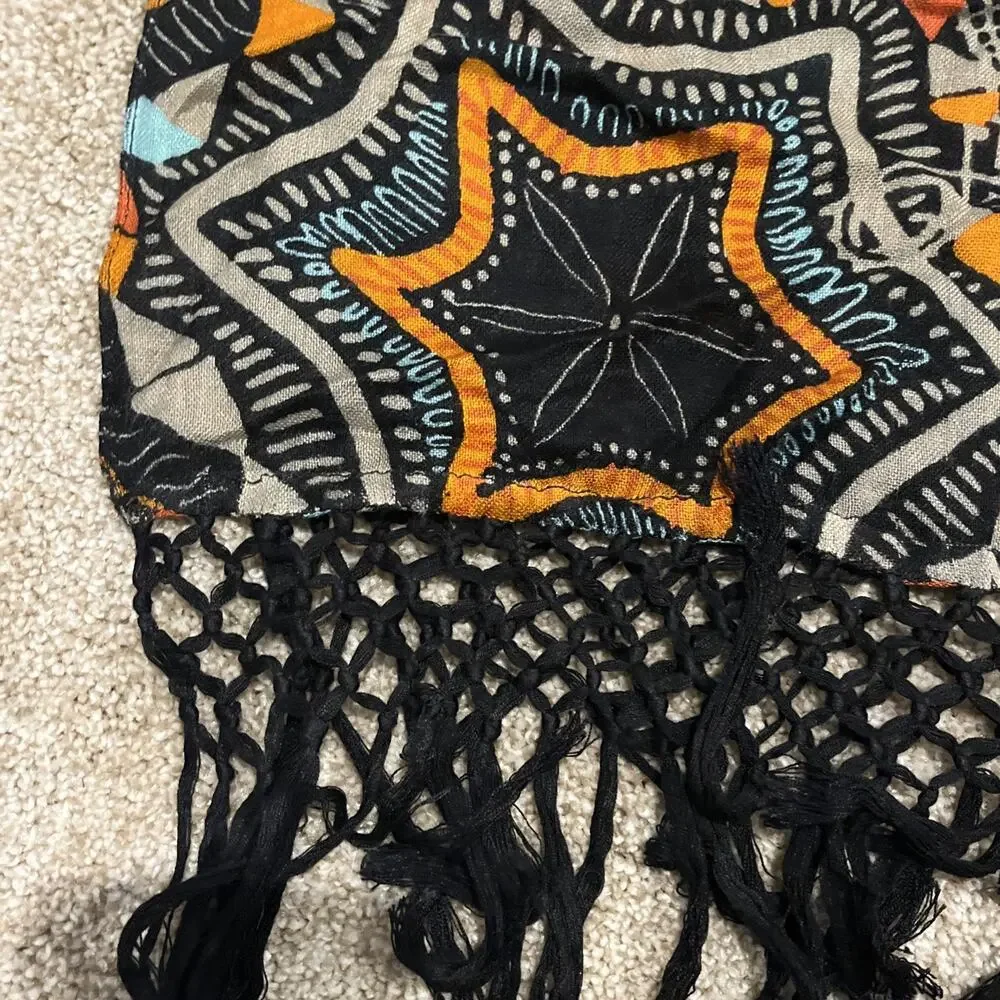 Trouve Scarf Colorful one size 60x22 Crochet Fringe Ends Beach Theme Boho Lovely